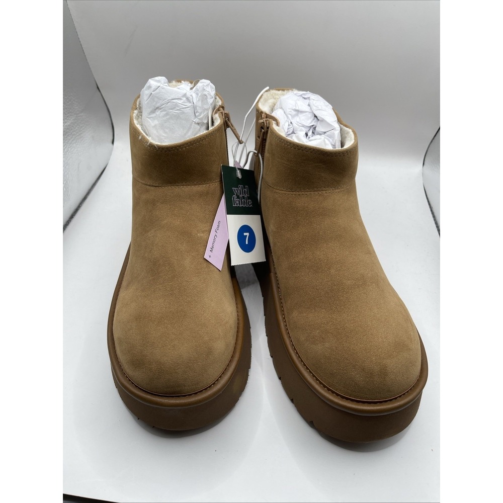 Wild Fable Missy Platform Ankle Boots Womens Size 7 Chestnut Faux Suede NWT‎